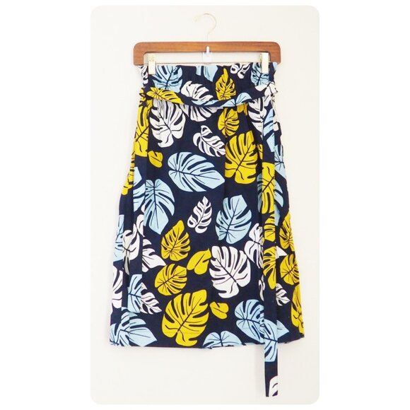 !! Hidden Forest Market Palm Leaf Print Navy Blue Skirt w/ Belt - Picture 1 of 5